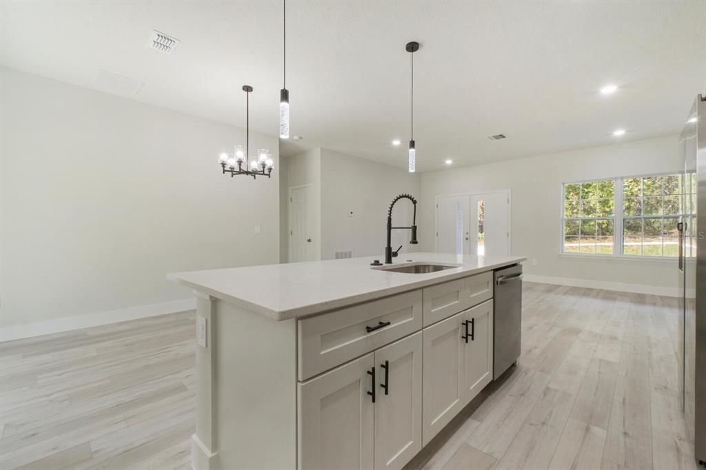 Interior, Kitchen, Pendant Lights, Recessed Lighting, Wood Texture Flooring