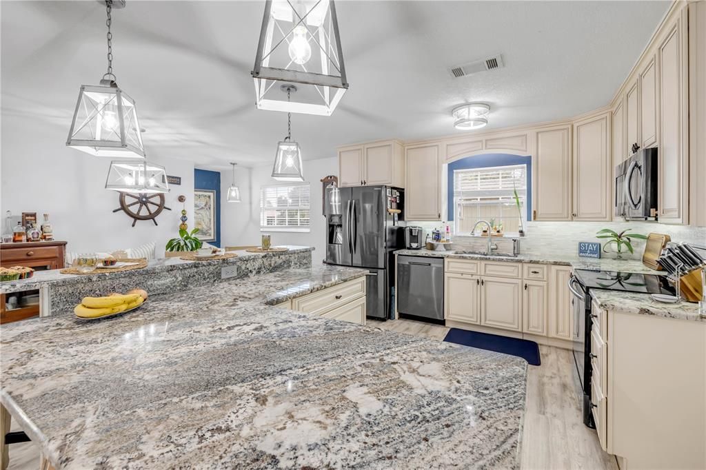 Interior, Kitchen, Pendant Lights, Wood Texture Flooring