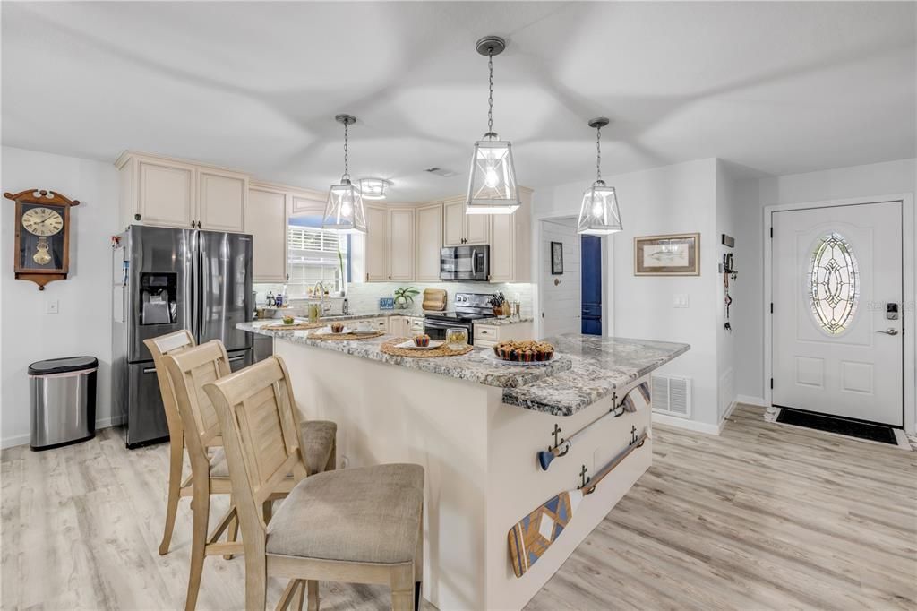 Interior, Kitchen, Pendant Lights, Stainless Steel Appliances, Wood Texture Flooring