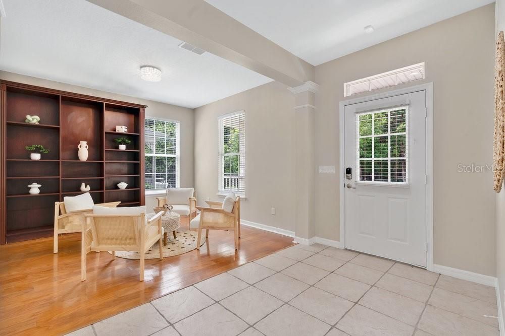 Dining room, Interior, Living room, Recessed Lighting, Wood Texture Flooring