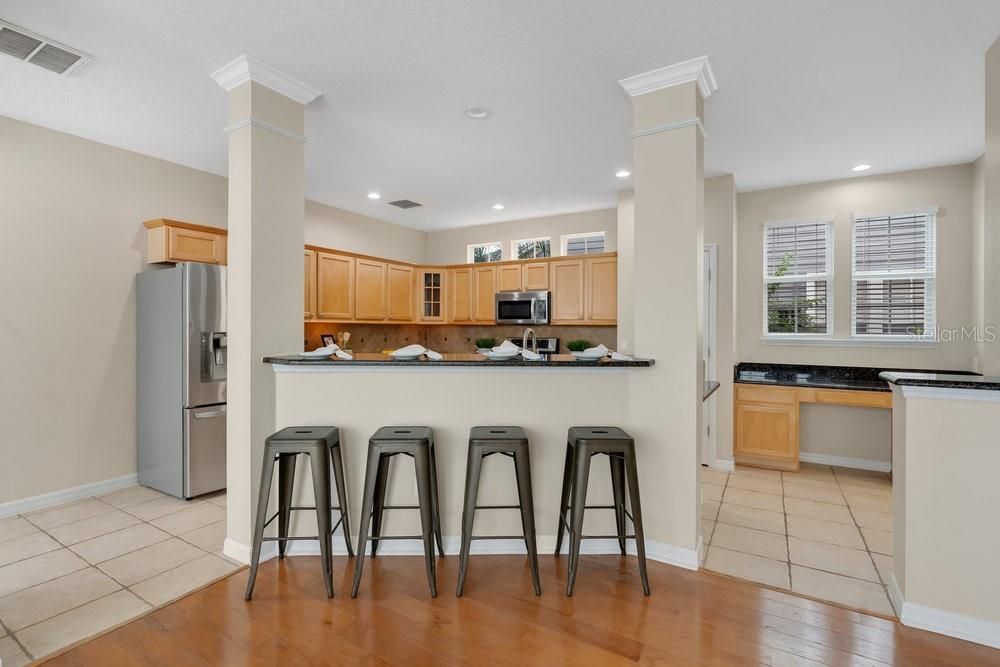 Interior, Kitchen, Recessed Lighting, Wood Texture Flooring