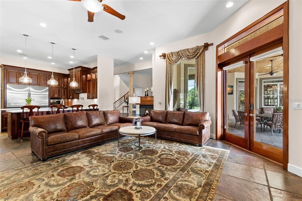 Dining room, Fireplace, Interior, Kitchen, Living room, Pendant Lights, Recessed Lighting