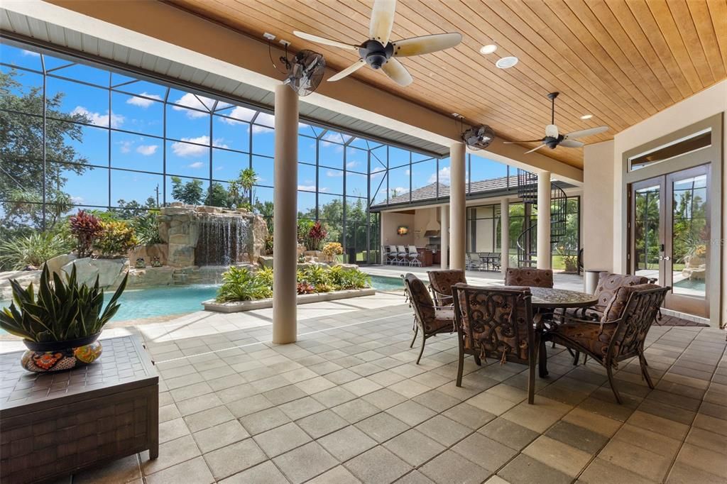 Dining room, Interior, Pool, Recessed Lighting, Sun Room, Wooden Ceilings