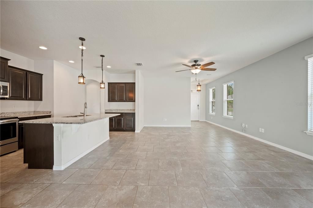 Empty room, Interior, Kitchen, Pendant Lights, Recessed Lighting