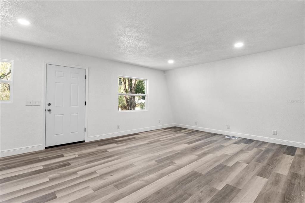 Empty room, Interior, Recessed Lighting, Wood Texture Flooring
