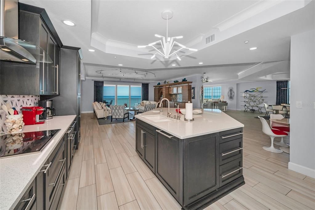Dining room, Interior, Kitchen, Living room, Pendant Lights, Recessed Lighting, Water, Wood Texture Flooring