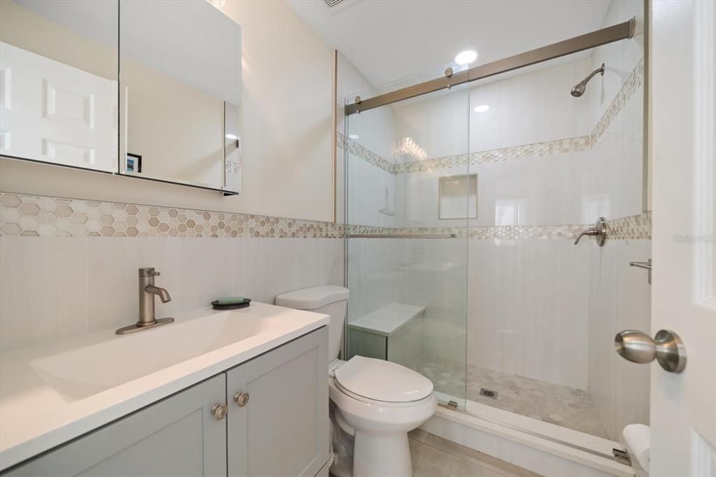 Bathroom, Glass Shower, Interior, Recessed Lighting