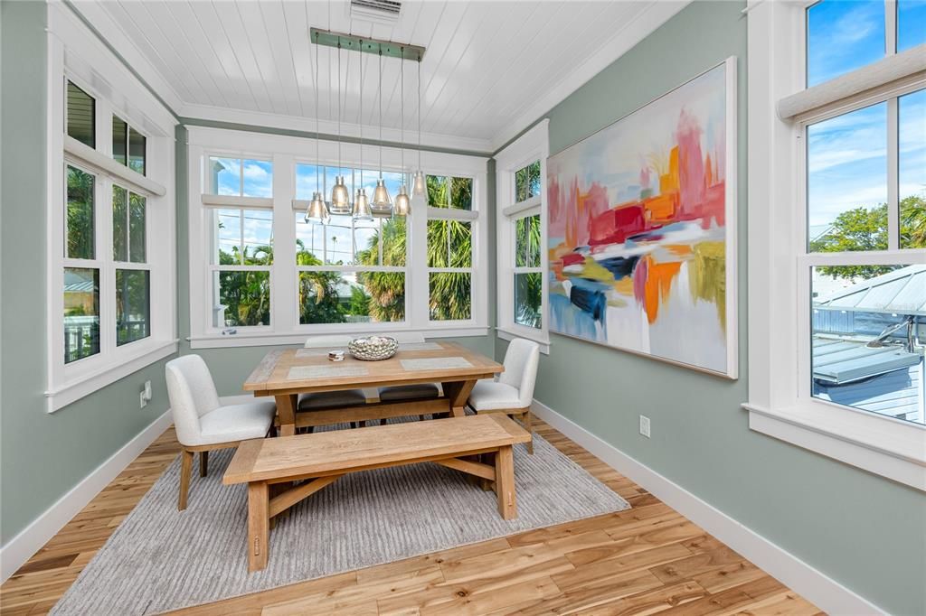 Dining room, Interior, Pendant Lights, Wood Texture Flooring