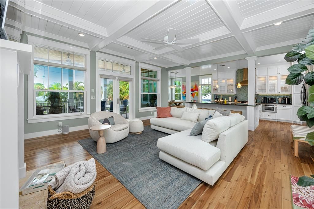Interior, Kitchen, Living room, Pendant Lights, Recessed Lighting, Wood Texture Flooring