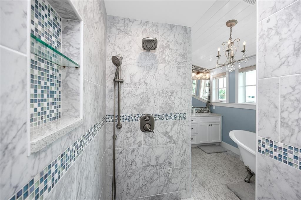 Bathroom, Interior, Marble, Marble Walls, Pendant Lights