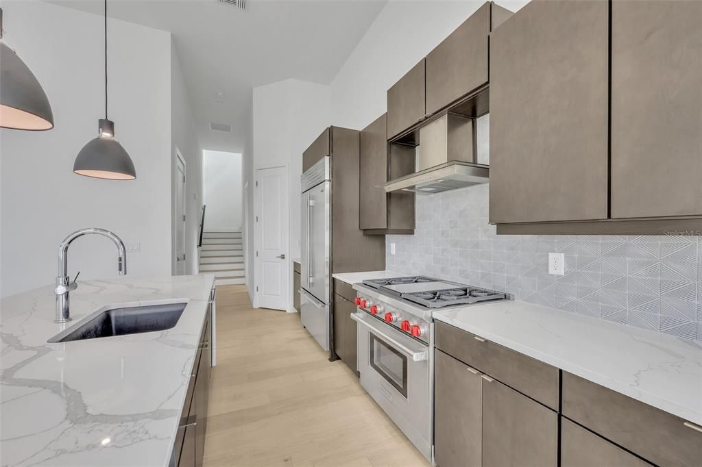 Interior, Kitchen, Pendant Lights, Stainless Steel Appliances, Wood Texture Flooring