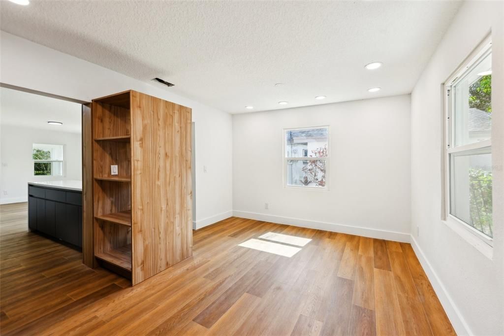Empty room, Interior, Recessed Lighting, Wood Texture Flooring
