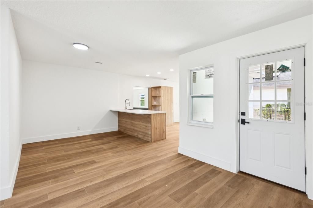 Interior, Kitchen, Recessed Lighting, Wood Texture Flooring