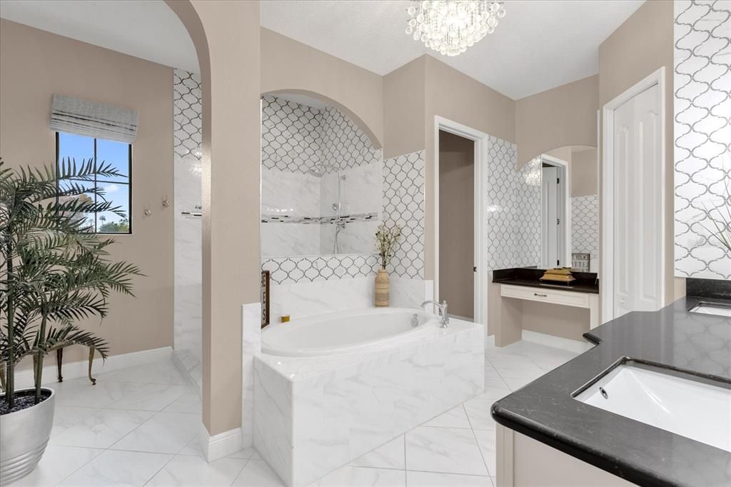 Bathroom, Chandelier, Interior, Marble