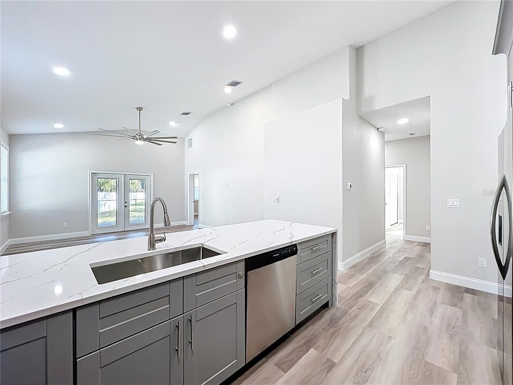 Interior, Kitchen, Recessed Lighting, Wood Texture Flooring