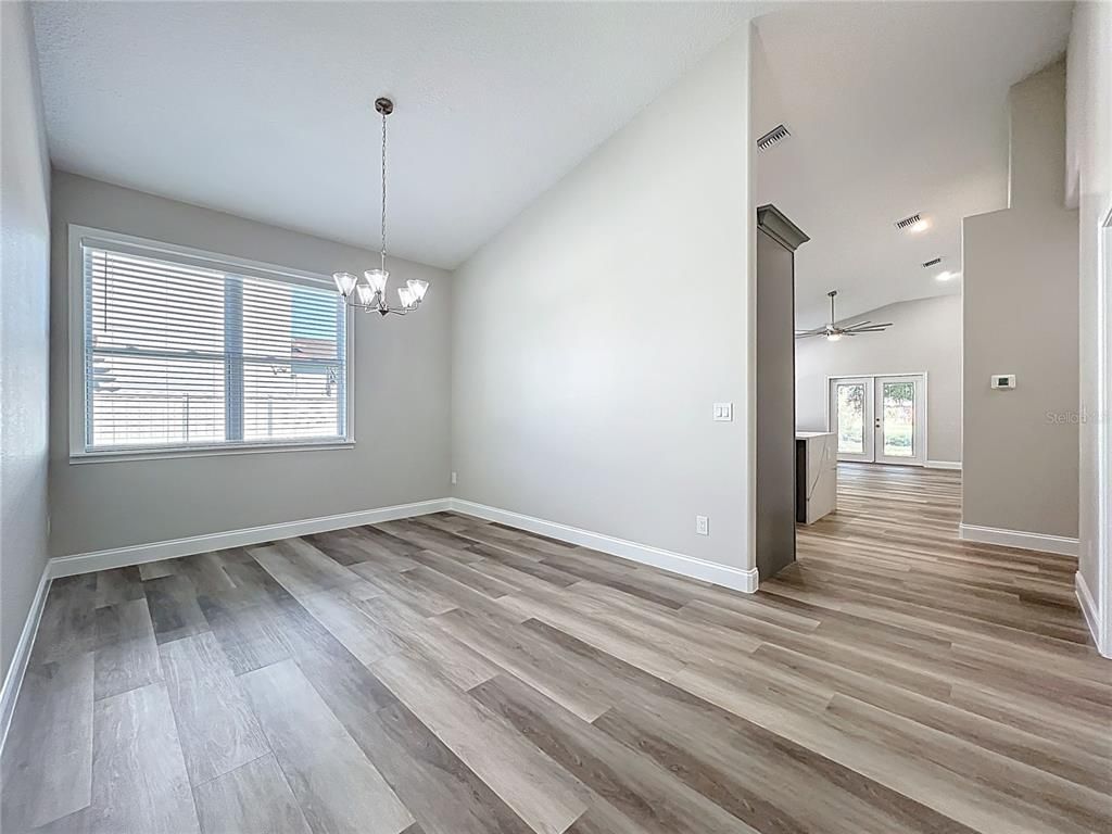 Chandelier, Empty room, Interior, Pendant Lights, Recessed Lighting, Wood Texture Flooring