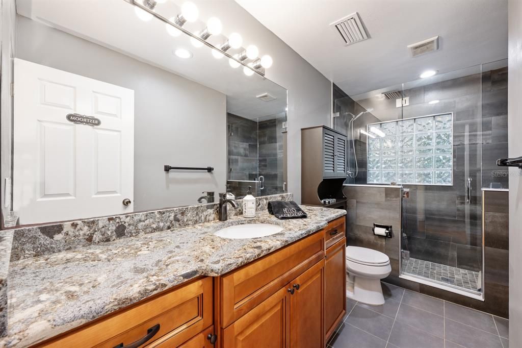 Bathroom, Dual Sink Vanities, Glass Shower, Interior, Recessed Lighting