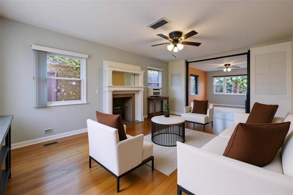 Fireplace, Interior, Living room, Wood Texture Flooring