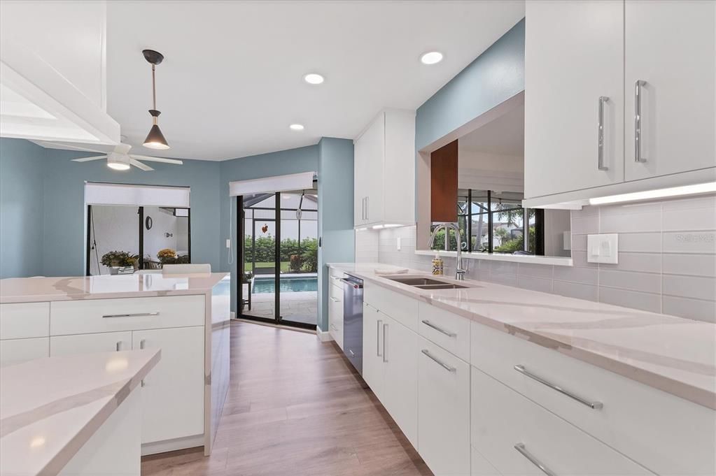 Interior, Kitchen, Pendant Lights, Recessed Lighting, Wood Texture Flooring
