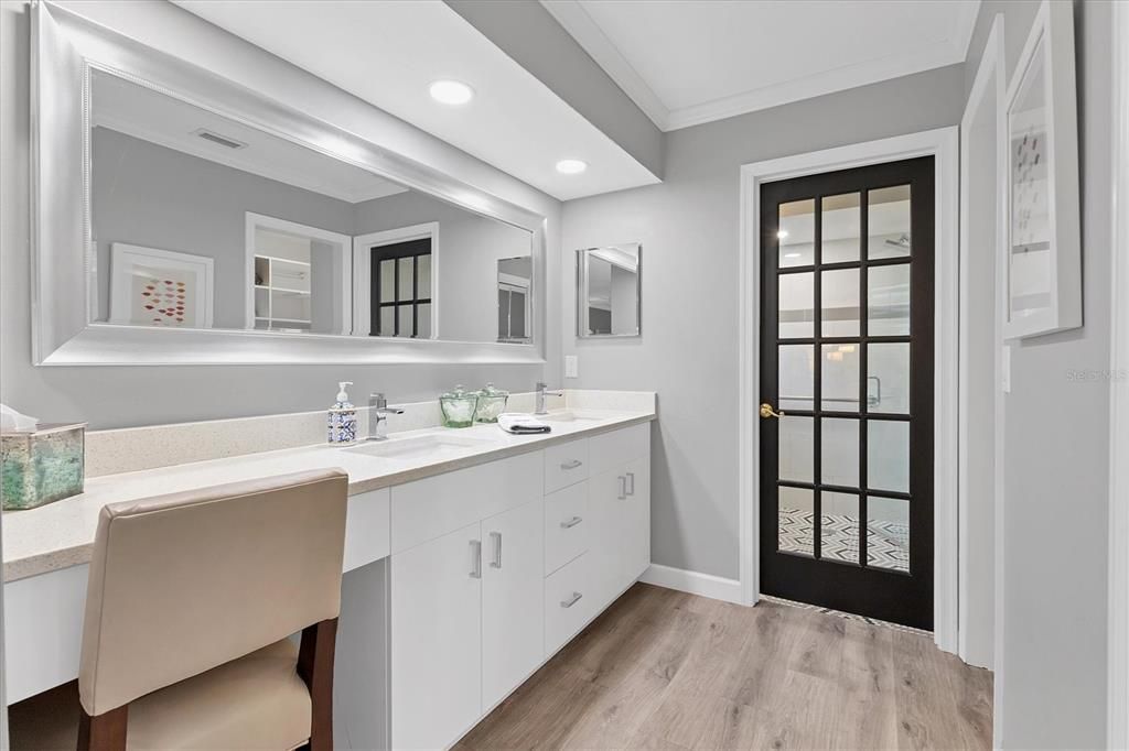 Bathroom, Interior, Recessed Lighting, Wood Texture Flooring