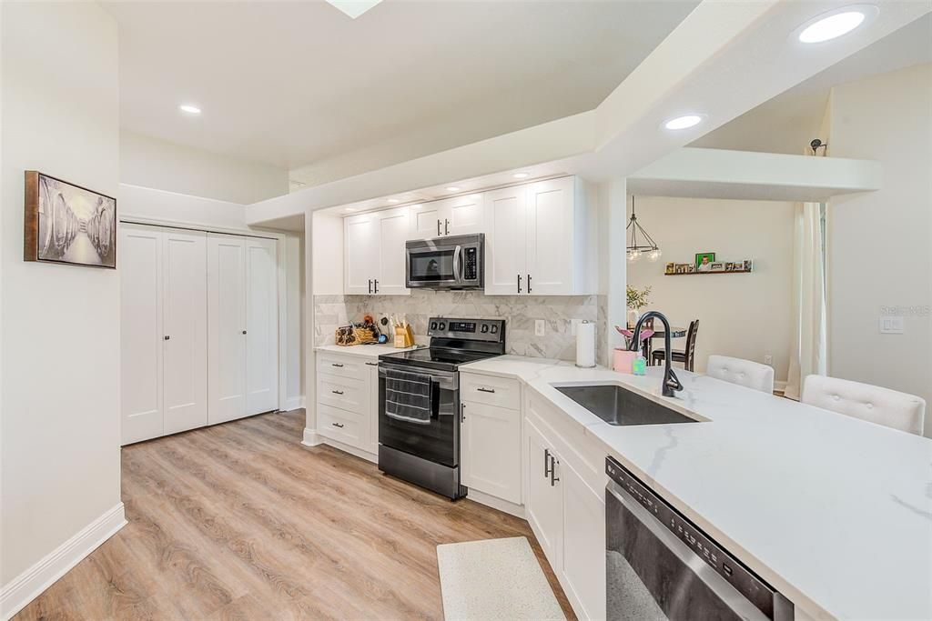 Interior, Kitchen, Recessed Lighting, Wood Texture Flooring