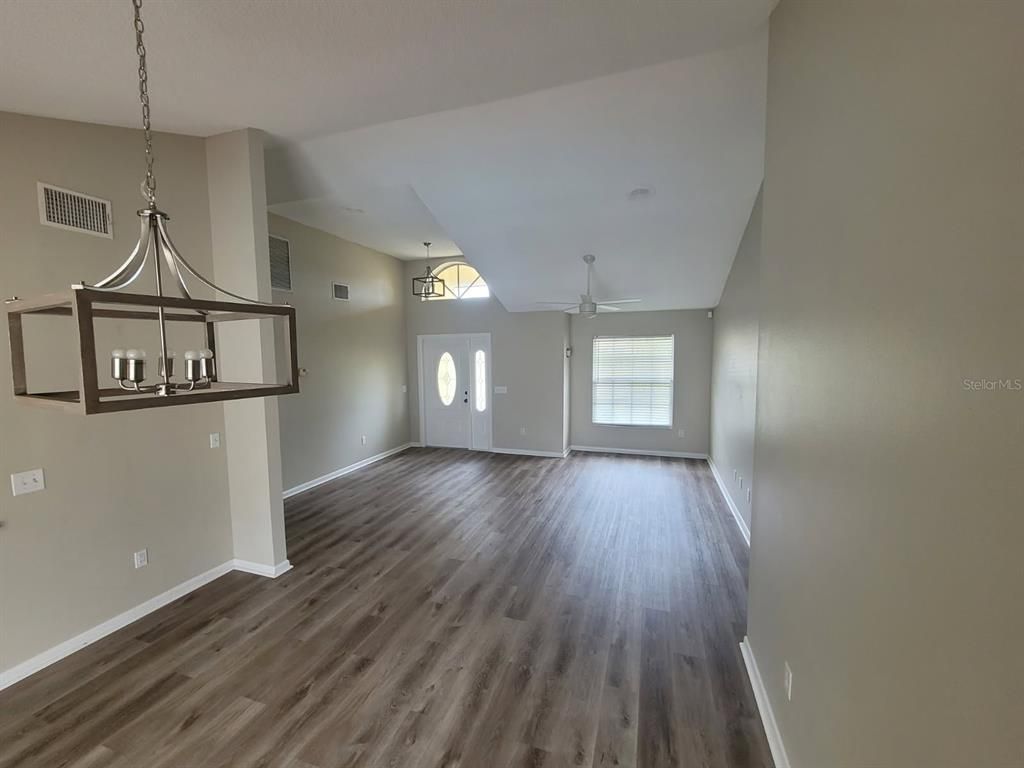 Empty room, Interior, Pendant Lights, Wood Texture Flooring