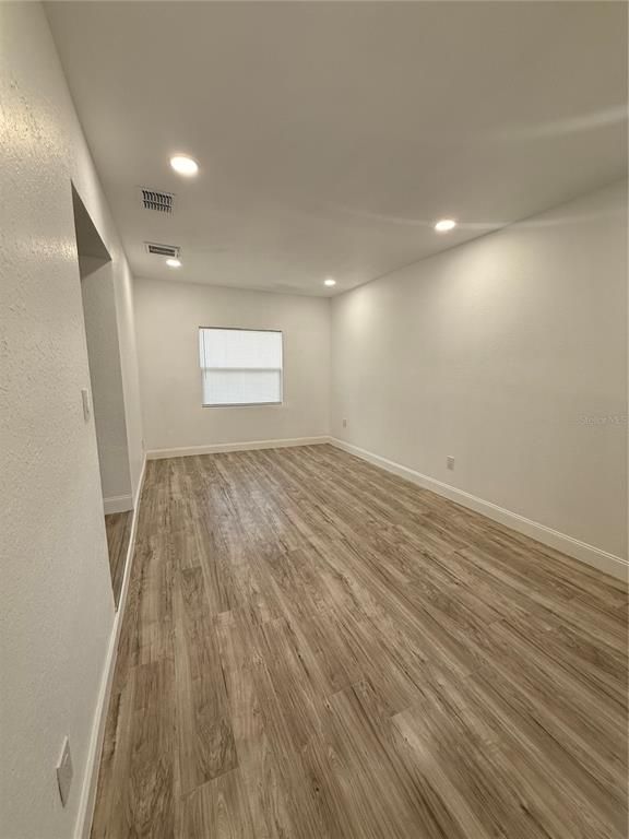 Empty room, Interior, Recessed Lighting, Wood Texture Flooring