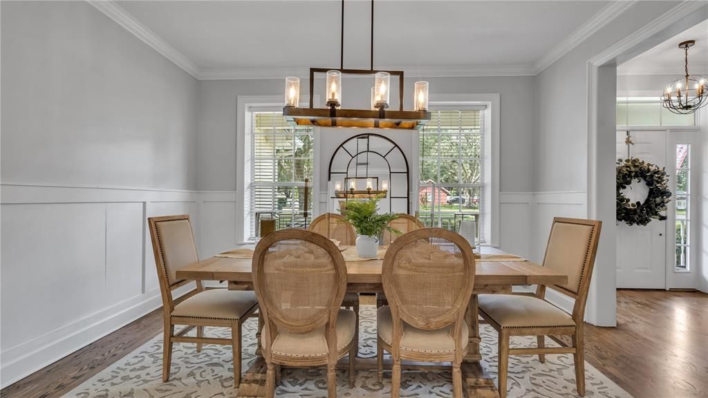 Chandelier, Dining room, Interior, Wood Texture Flooring