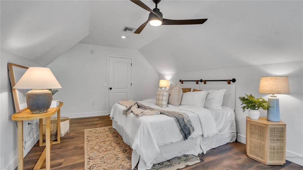Bedroom, Interior, Recessed Lighting, Wood Texture Flooring