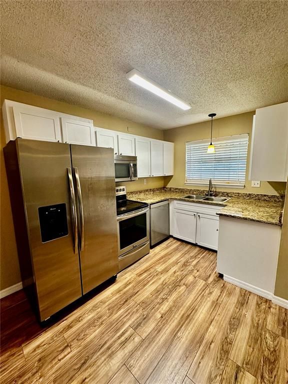 Interior, Kitchen, Pendant Lights, Stainless Steel Appliances, Wood Texture Flooring