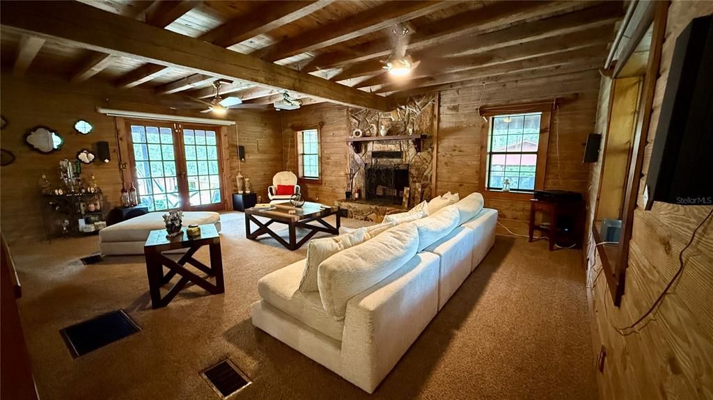 Fireplace, Interior, Living room, Stone Walls, Wooden Beams, Wooden Ceilings, Wooden Walls
