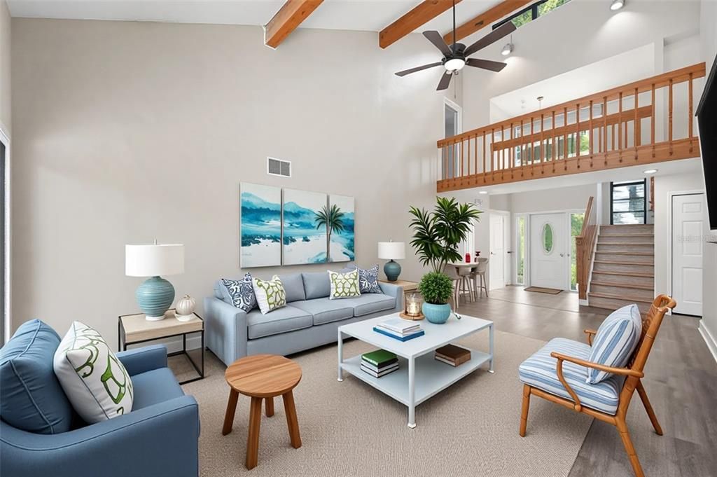 Interior, Living room, Recessed Lighting, Wooden Beams