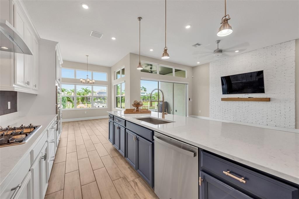 Chandelier, Interior, Kitchen, Pendant Lights, Recessed Lighting, Wood Texture Flooring