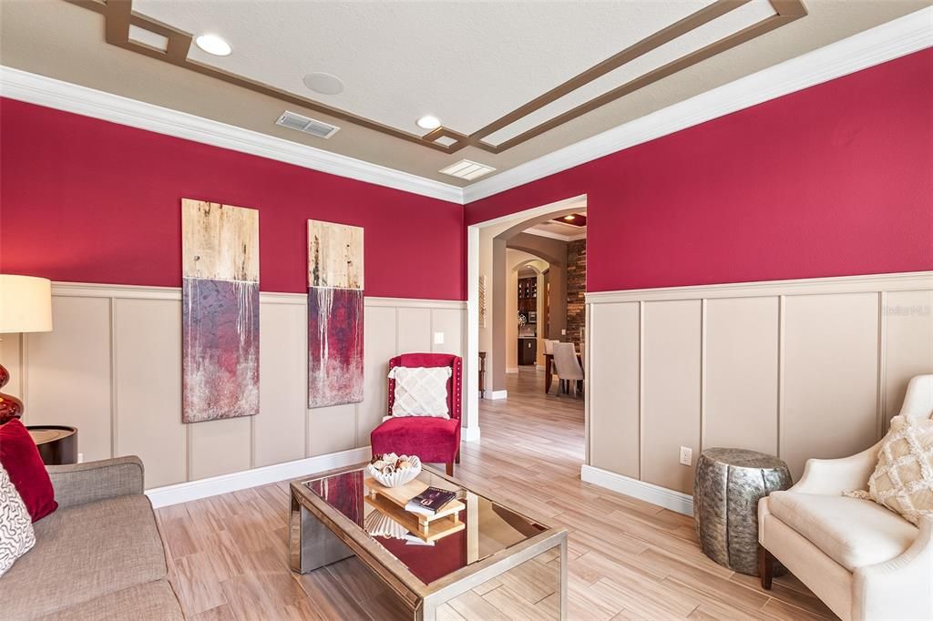 Interior, Living room, Recessed Lighting, Wood Texture Flooring