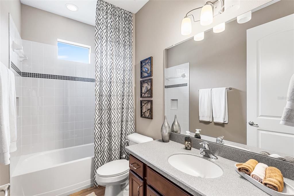 Bathroom, Interior, Recessed Lighting, Wood Texture Flooring