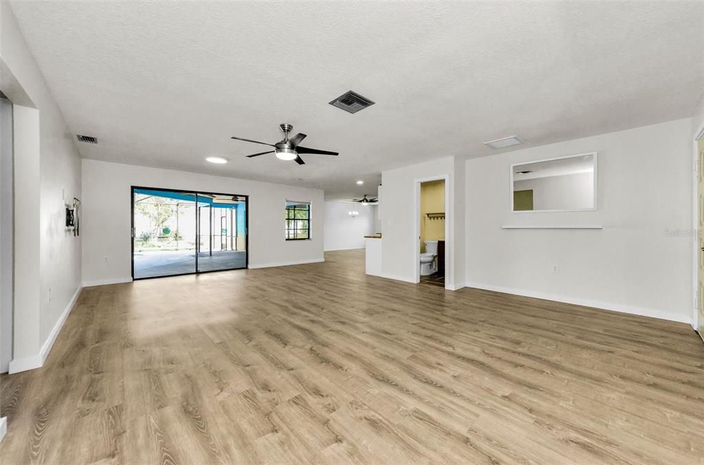 Empty room, Interior, Recessed Lighting, Wood Texture Flooring
