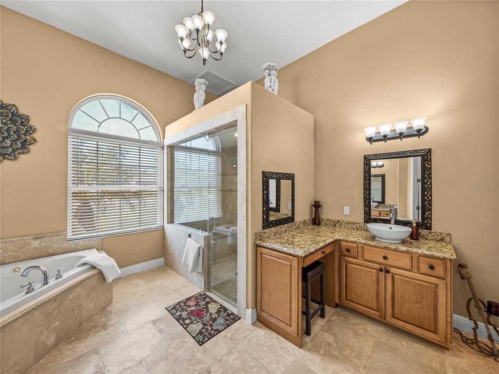 Bathroom, Chandelier, Dual Sink Vanities, Glass Shower, Interior