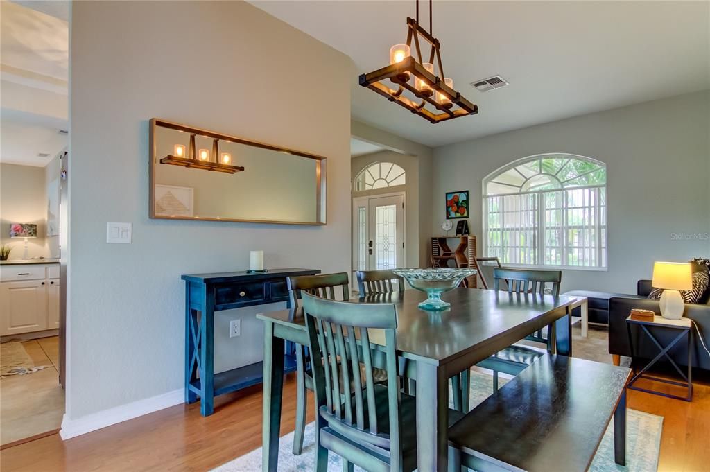 Chandelier, Dining room, Interior, Wood Texture Flooring