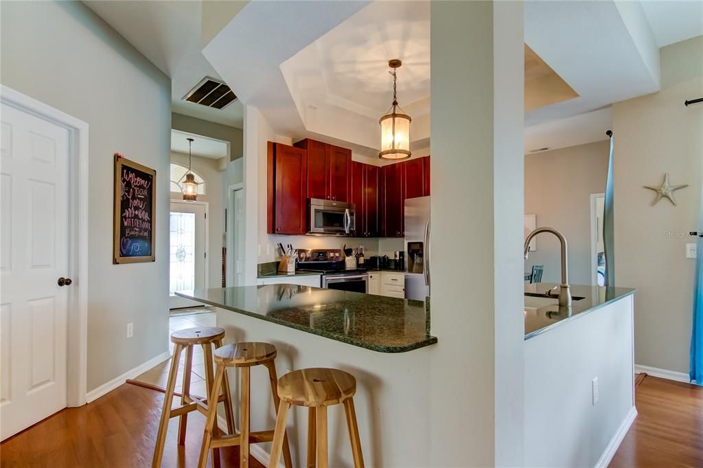 Interior, Kitchen, Pendant Lights, Stainless Steel Appliances, Wood Texture Flooring