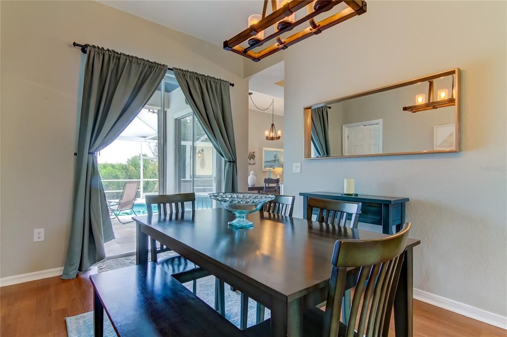 Dining room, Interior, Pendant Lights, Wood Texture Flooring