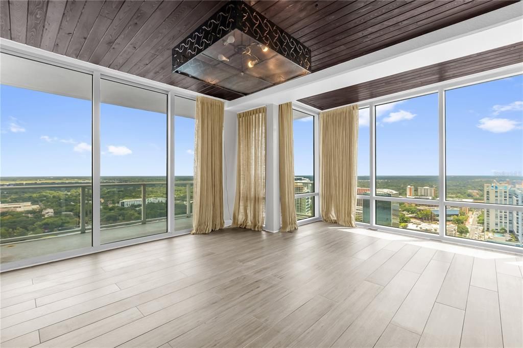 Empty room, Interior, Sun Room, Water, Wooden Ceilings, Wood Texture Flooring