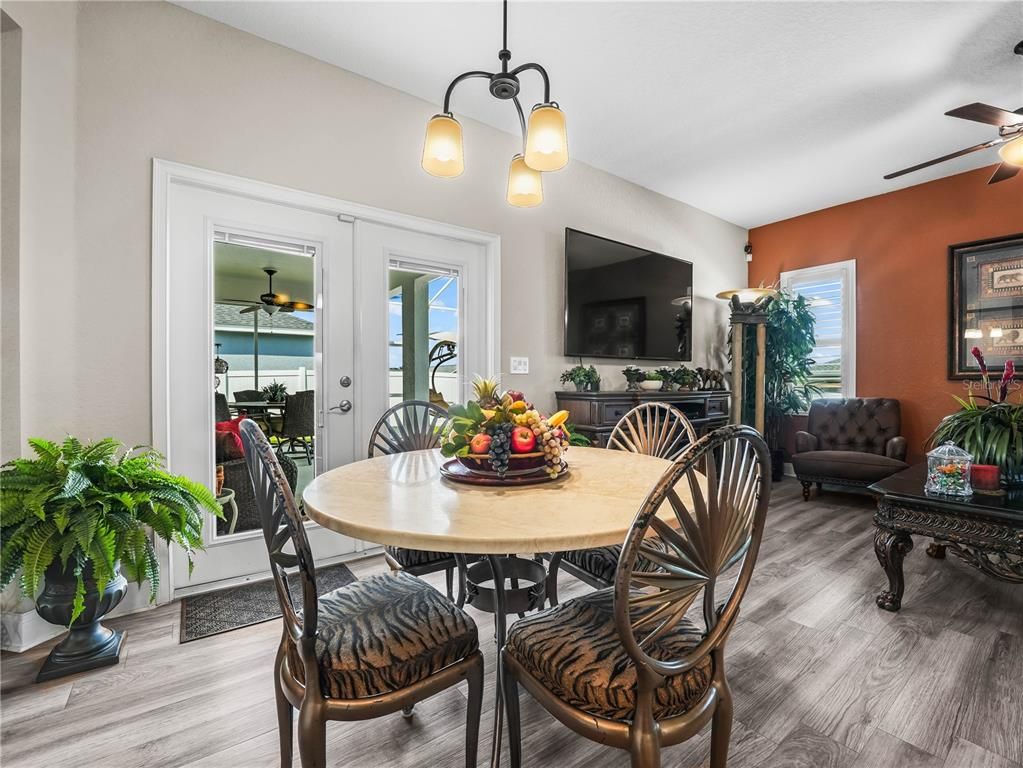 Dining room, Interior, Pendant Lights, Wood Texture Flooring