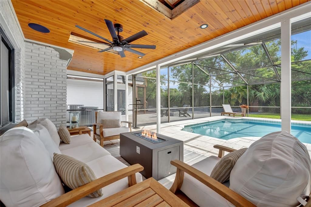 Glass Ceilings, Interior, Pool, Recessed Lighting, Stone Walls, Sun Room, Wooden Ceilings