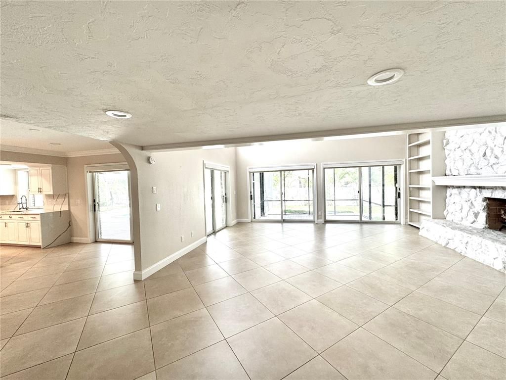 Empty room, Fireplace, Interior, Kitchen, Recessed Lighting