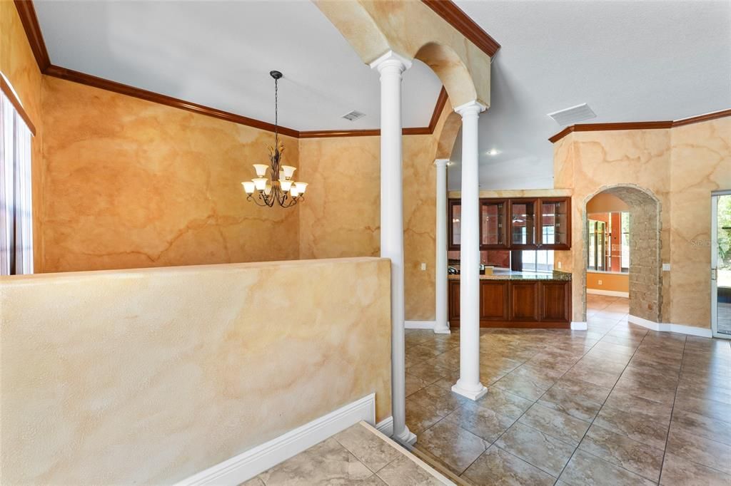 Chandelier, Interior, Recessed Lighting, Stone Walls
