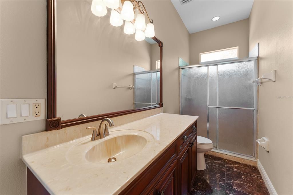 Bathroom, Glass Shower, Interior, Marble, Recessed Lighting