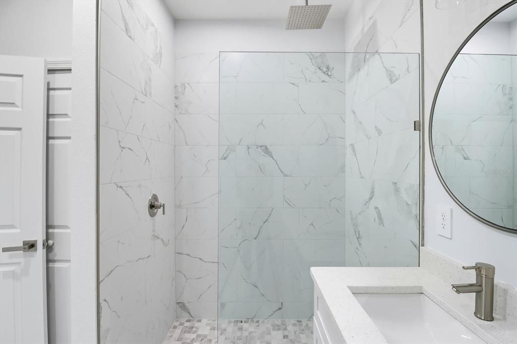 Bathroom, Glass Shower, Interior, Marble Walls