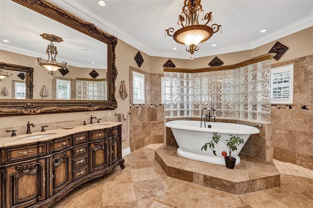 Bathroom, Dual Sink Vanities, Free Standing Baths, Interior, Pendant Lights, Recessed Lighting