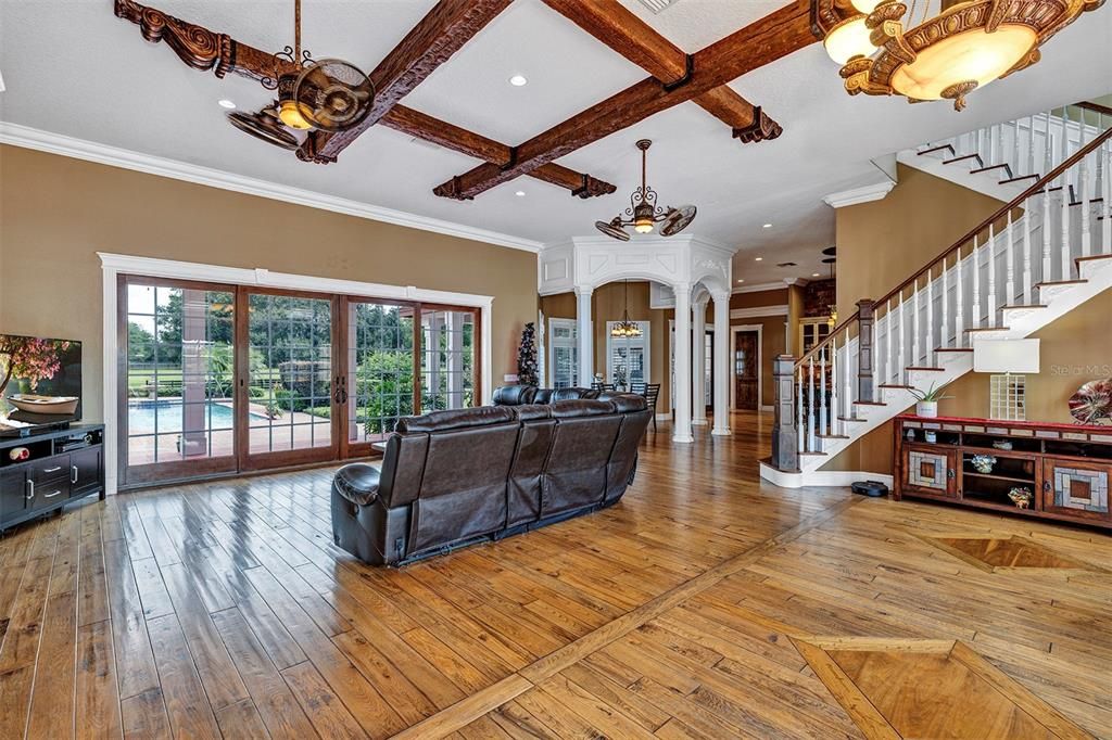 Interior, Recessed Lighting, Wooden Beams, Wood Texture Flooring