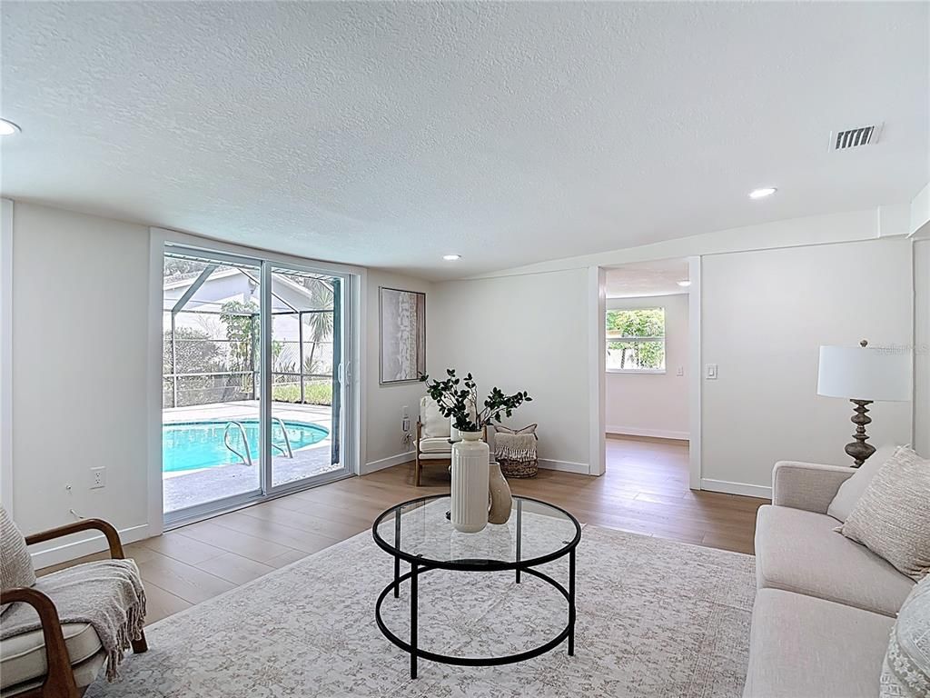 Interior, Living room, Recessed Lighting, Wood Texture Flooring